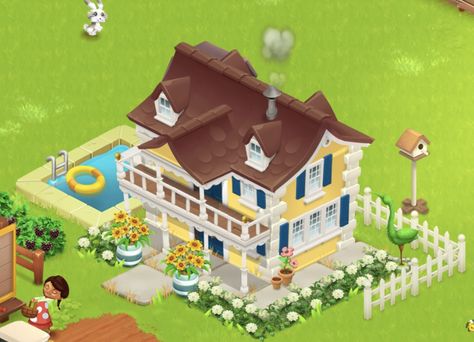 Hay Day Farm Design House, Hayday House Design, Hay Day House Design, Hayday Farm Design, House Pool, Monogram Wall Art, Ac New Leaf, Farm Layout, Creative Cake Decorating