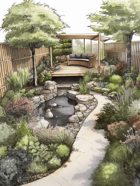 Japanese Garden Landscape, Zen Garden Design, Japanese Zen Garden, Desain Lanskap, Asian Garden, Seni Dan Kraf, Japanese Garden Design, التصميم الخارجي للمنزل, Landscape Design Plans