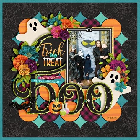 Fall Scrapbook Layouts, Halloween Layout, Happy Haunting, Halloween Paper Crafts, Holiday Scrapbook, Carte Halloween, Halloween Scrapbook, Digi Scrapbooking, Fall Scrapbook