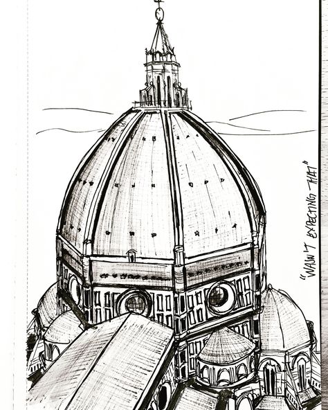 Florence Dome Sketch, Dome Drawing, Florence Tattoo, Florence Dome, Architectural Sketching, Výtvarné Reference, Dorm Inspo, Architecture Sketchbook, Tinta China