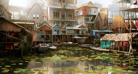 ArtStation - FISHING VILLAGE Vietnamese Culture, Fantasy Village, Fantasy Town, Building Concept, Environment Art, Seaside Village, Fantasy House, Concept Art Drawing, Stilts