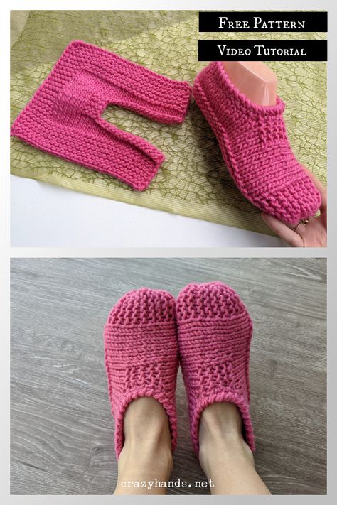 Flat Two-Needles Slippers Free Knitting Pattern and Video Tutorial Free Knitted Slippers Pattern For Women, Knitting Slippers Patterns Free Simple, Knitting Pattern Slippers, Knitted Slipper Patterns Free, Flat Knit Slippers Free Pattern, Knit Slippers Free Pattern Kids, Knitted Slippers Pattern For Women, Knitted Slippers Free Pattern Easy, Wool Slippers Pattern