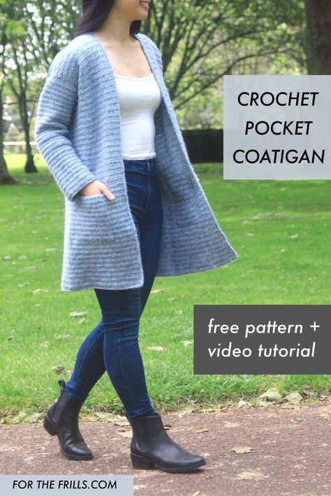 Crochet Cardigan With Pockets Free Pattern, Crochet Coat Free Pattern, Swimsuit Patterns, Crochet Coat Pattern, Crochet Boutique, Diy Crochet Cardigan, Cardigan Sweater Pattern, Crochet Cardigan Free, Knit Clothes