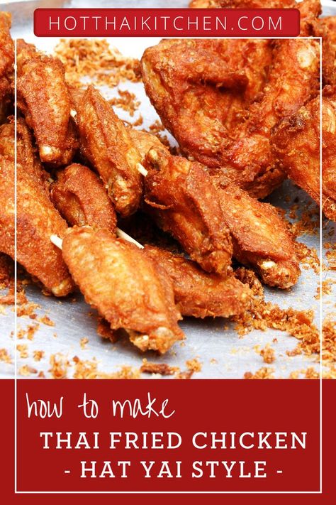 Unique Fried Chicken Recipes, Thailand Fried Chicken, Cambodian Fried Chicken, Thai Fried Chicken Recipes, Chicken Thigh Recipes Fried, Asian Fried Chicken Recipe, Thai Food Recipes Authentic, Thai Chicken Wings Recipe, Asian Fried Chicken