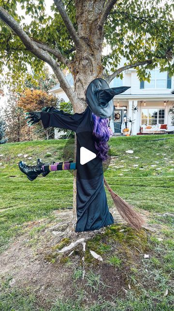 Shannon Morscheck on Instagram: "I just LOVE how playful and fun this witch crashing into a tree is and it's already becoming a hit in the neighborhood! I found a tutorial on ehow and used it as a guide (thank you, Matthew Ashman!) and below is exactly how I did everything!

Materials: 
Witch hat- already had 
Hair- Amazon 
Cape- thrift store 
Pool noodles- dollar store 
1x2" wood trim- already had 
Black gloves- grocery store 
Witch fingers- party city 
Socks- thrift store 
Shoes- thrift store 
Broom- Found at a thrift store last year 

Directions: 
I started by cutting the wood into two 16" pieces and two 22" pieces for the arms and legs. I then pre-drilled two holes near the ends of each piece to make attaching easier later.  I cut the pool noodles down to the same sizes and cut a slit Shoes Thrift, Witch Fingers, Witches Fingers, Pool Noodles, Store Shoes, Black Gloves, Wood Trim, The Neighborhood, Party City