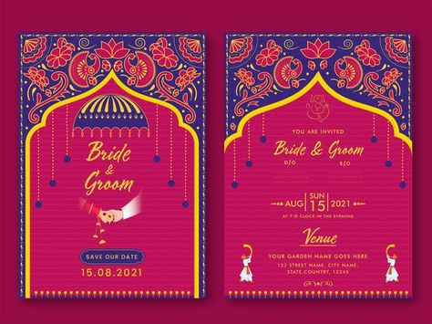 Indian wedding invitation template layou... | Premium Vector #Freepik #vector #flyer #wedding #party #invitation-card Traditional Indian Wedding Invitations, Invitation Message, Vintage Wedding Invitation Cards, Wedding Hindu, Indian Invitation, Indian Invitations, Indian Wedding Invitation, Elegant Wedding Invitation Card, Floral Wedding Invitation Suite