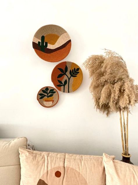 wall plate, boho wall decor, african basket, african plates, weaving baskets, minimalist decor,balcony,garden decor, living room decor Ceramic Plate Wall Decor, Wall Plates Decor Living Rooms, Wall Plates Decor Diy, Plate Art Wall Decorating Ideas, Plate Art Wall, Wall Plates Decor, Ceramic Plates Wall, Baskets Wall Decor, Weaving Baskets