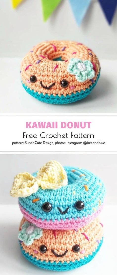 Donuts Ideas, Kawaii Donut, Kitty Ideas, Small Crochet Gifts, Amigurumi Food, Amigurumi Keychain, Crocheted Stuff, Mini Amigurumi, Crochet Fruit