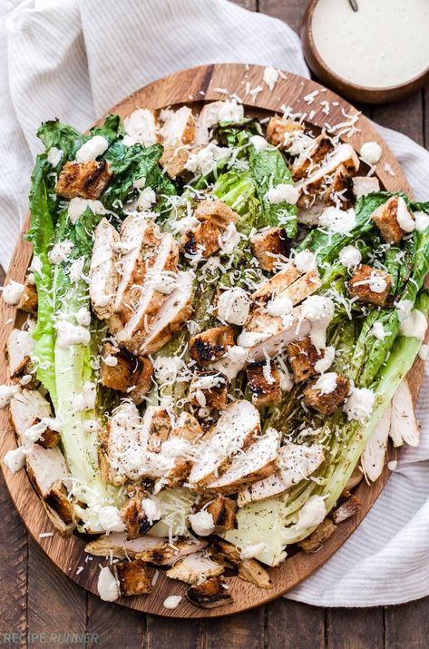 Romaine Hearts, Grilled Chicken Caesar, Chicken Caesar Salad Recipe, Grilled Chicken Caesar Salad, Healthy Grilled, Keto Salads, Grilled Salad, Grilled Romaine, Classic Caesar Salad