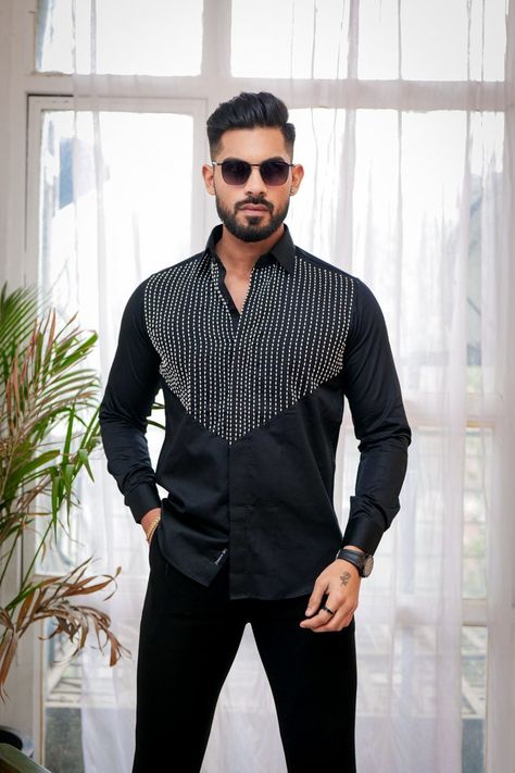 "👕 Elevate your wardrobe with our meticulously crafted Men's Cotton Shirt! 👕 Experience unparalleled craftsmanship and style with our handcrafted shirt, meticulously designed for the modern gentleman who values both comfort and sophistication. 🧵 Intricate Stitching: Each detail is meticulously stitched, ensuring durability and a flawless finish. Our artisans have poured their skill and dedication into every seam, creating a shirt that exudes quality. 💎 Moti Val Work: Elevate your look with the exquisite Moti Val work, adding a touch of elegance and charm to your ensemble. Each intricate motif is delicately placed, showcasing the artistry of our craftsmen. ✂️ Cut-Away Design: Stand out from the crowd with our unique cut-away design, offering a contemporary twist to a classic silhouette. Printed Shirts Men Formal, Stylish Shirts Men, Purple Dress Shirt, Fancy Shirt, Mens Dress Shirts, Tailoring Techniques, Dress Suits For Men, Stylish Men Casual, Design Stand