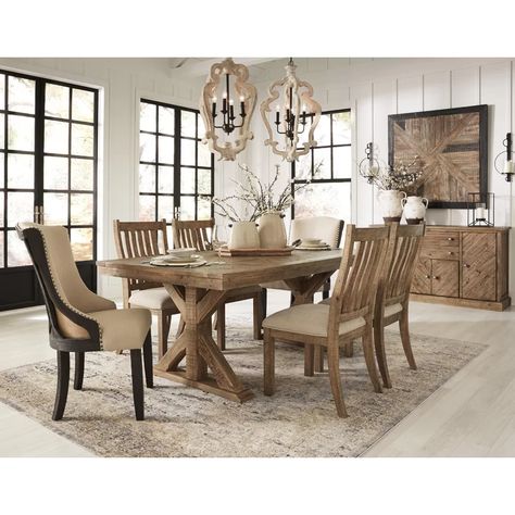 Gracie Oaks Jessamine Dining Table & Reviews | Wayfair Light Brown Table, Rectangular Dining Room Table, Round Dining Room Sets, Round Dining Room, Casual Dining Rooms, Dining Set With Bench, Rooms Ideas, Trestle Dining Tables, Brown Table