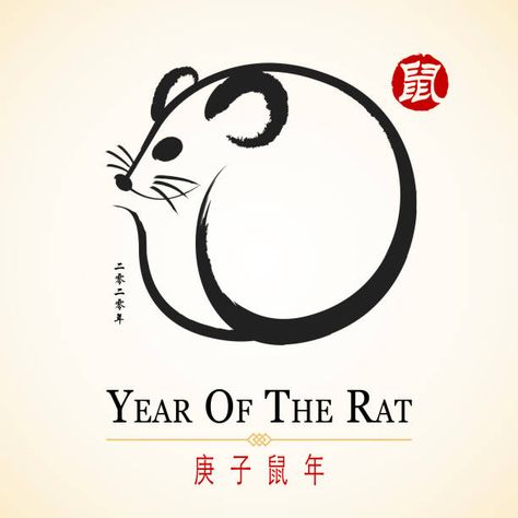 Year Of The Rat Tattoo Design, Rat Zodiac Tattoo, Year Of The Rat Tattoo, Rat Zodiac, Chinese Zodiac Rat, Pisces Tattoo Designs, Rat Tattoo, Face Oil Painting, Chinese Illustration