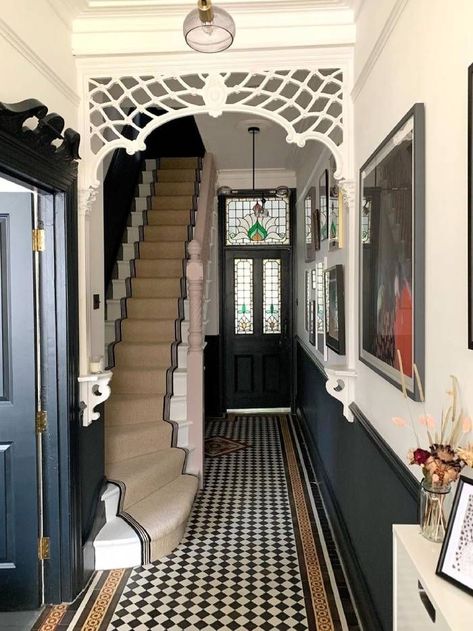 The Best Fashion Interiors Ideas I'm Stealing | Who What Wear UK Alex Stedman, 1930s House Interior, Hall Tiles, The Frugality, Victorian Hallway, Mad About The House, 10 Things I Hate About You, Home Design Magazines, Under Stairs Cupboard