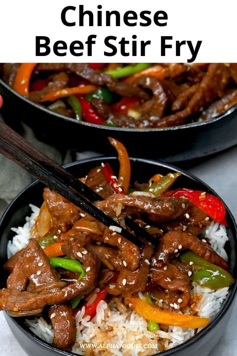 Classic beef stir fry is a quick, easy, healthy meal for busy weeknights, combining tender strips of beef with mixed vegetables in a tangy, savory, slightly sweet stir-fry sauce to enjoy with rice or noodles! Chinese Dishes Recipes, Beef Stir Fry Recipes, Homemade Chinese Food, Homemade Chinese, Healthy Beef Recipes, Beef Steak Recipes, Healthy Beef, Chinese Cooking Recipes, Easy Chinese Recipes