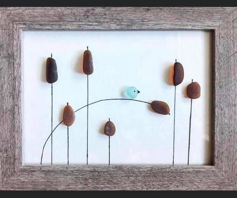 Sea Glass Window Art, Sea Glass Artwork, Sea Glass Art Diy, Stone Pictures Pebble Art, Sea Glass Art Projects, Beach Glass Crafts, Pebble Art Family, Diy Rock Art, Glass Window Art