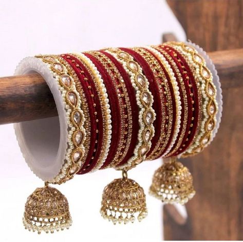 Punjabi Bangles, Bridal Bangles Set, Pearl Bangles Gold, Metal Bangles, Bridal Jewellery Inspiration, Red Bangles, Colorful Bangles, Kundan Bangles, Silk Thread Bangles