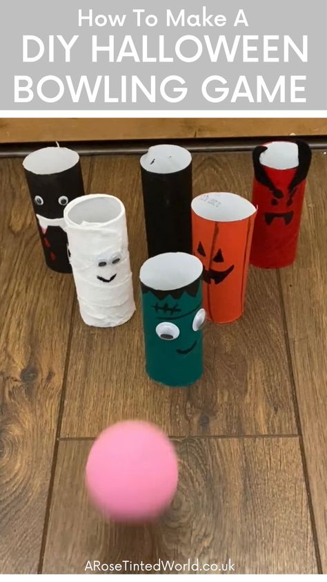 Halloween Bowling Pins, Halloween Bowling, Bowling Pin Crafts, Halloween Craft Projects, Bowling Games, Fun Halloween Crafts, Bowling Party, Bowling Pins, Halloween Diy Crafts