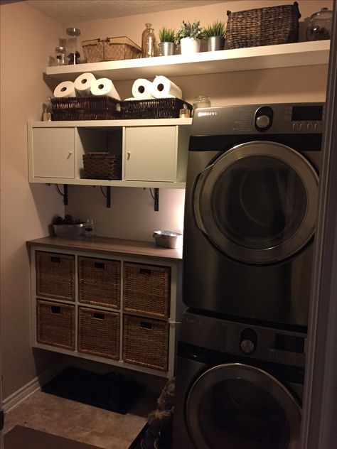 Laundry room IKEA hack (Kallax) Cosy Laundry Room, Ikea Kallax Laundry Room, Ikea Kallax Bathroom, Kallax Laundry Room, Kallax Laundry, Shed Laundry Room, Organise Cupboards, Laundry Room Ikea, Ikea Laundry Room Ideas