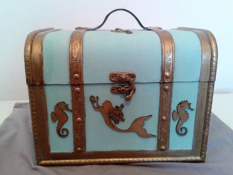 Treasure Chest | Etsy Ocean Bathroom, Carnival Crafts, Kid Diy, Painted Jewelry Boxes, Refinished Furniture, Kid Art, Painted Jewelry, Seahorses, Antique Boxes