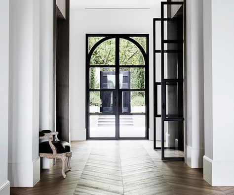 Steel Frame Doors, Steel Door Design, Casas Coloniales, Melbourne House, Herringbone Floor, Scandinavian Interior Design, White Rooms, Australian Homes, Interior Barn Doors