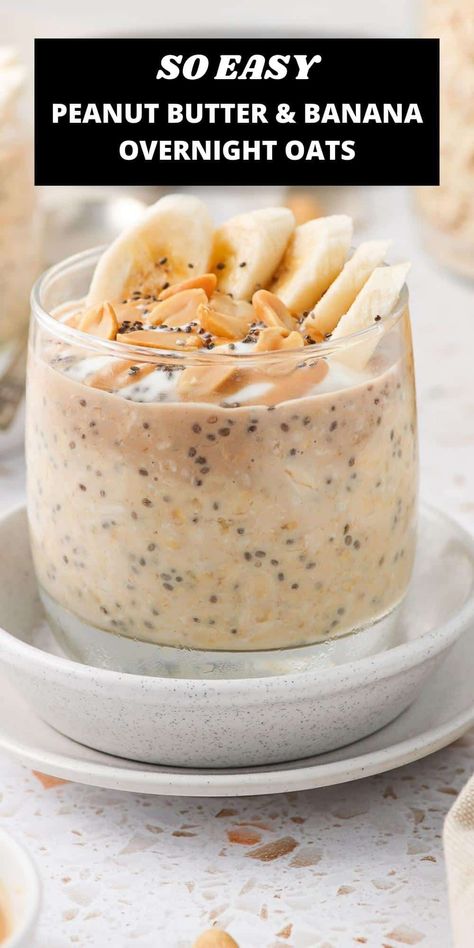 Peanut Butter Banana Overnight Oats are the best start to your day - creamy, delicious and nutritious! Mashed banana and peanut butter are the ultimate flavour combination, and you'll love it in these easy overnight oats. Just a few minutes of preparation time before bed is needed and these oats will be ready for you to enjoy in the morning! Overnight Oats Healthy Peanut Butter, Healthy Overnight Oats Banana, Banana Overnight Oats Recipe, Pb And Banana Overnight Oats, Banana Peanut Butter Overnight Oats, Overnight Oats Banana Peanut Butter, Peanut Butter Banana Overnight Oats, Banana Diet, Chia Overnight Oats