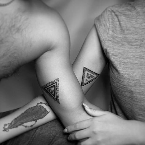 Couple Triangle Tattoo, Triangle Element Tattoo, Triangle Symbol Tattoo, Matching Couple Tattoos, Matching Tattoos, Couple Tattoos, Love Tattoos, Triangle Tattoo, Geometric Shapes