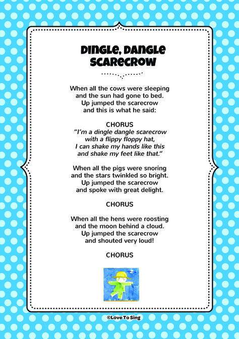 Dingle Dangle Scarecrow. Download FREE fun curriculum learning activities and FREE song lyrics from our website. Watch FREE videos! http://www.childrenlovetosing.com/kids-song/dingle-dangle-scarecrow/ Scarecrow Song, Circle Activities, Where Is Thumbkin, Autumn Eyfs, Free Song Lyrics, Traditional Nursery Rhymes, Rhymes Lyrics, Nursery Rhymes Lyrics, Childcare Ideas