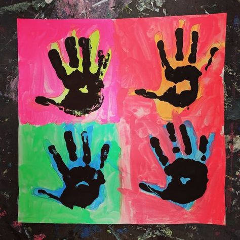 Andy Warhol Hand”Prints” | tinyartroom Andy Warhol Art, Pop Art Colors, Warhol Art, Tiny Room, Hand Prints, Art Lessons Elementary, Pop Art Painting, Big Art, Camping Art