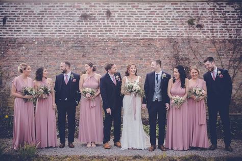 Dusky Pink And Navy Wedding, Navy Blue Suit Groom, Navy Spring Wedding, Pink And Navy Blue Wedding, Dusky Pink Wedding, Groom Blue Suit, Rose Bridesmaid, Pink Wedding Nails, Yorkshire Wedding