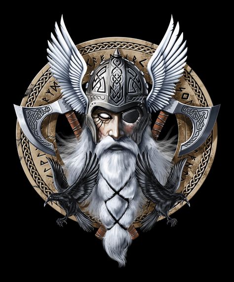 ArtStation - Viking Warrior God Odin, Psychonautica Viking Helmet Art, Odin Artwork, Viking Restaurant, Yggdrasil Tattoo, Huginn And Muninn, Nordic Mythology, Viking Skull, Fantasy Ideas, Odin God