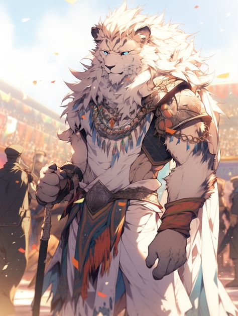 Deer Character Design Male, Humanoid Animal Art, Anthro Lion, Mythological Beasts, Lion Character, Animal Warrior, Anime Lion, Lion Man, Creature Artwork