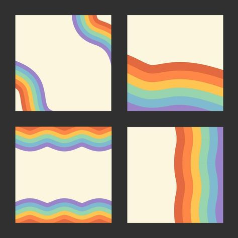 Vector set of retro backgrounds with rainbow colored stripes and copy space. Abstract groovy banners for LGBT pride month. Flyer template, social media post. Collection of cards for the pride month Pride Month Social Media Posts, Pride Graphics, Pride Month Art, Pride Banner, Retro Backgrounds, March Ideas, Space Abstract, Template Social Media, Palette Design