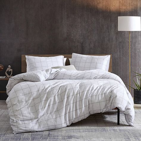 Kenneth Cole New York   Holden Grid Grey King Comforter Set In Grey - Give your bedroom a stylish makeover with the all-cotton Holden Grid Comforter Set from Kenneth Cole New York. The washed twill fabric of this ensemble is stretched while drying creating a peached fabric finish. Grid Bedding, Grey Comforter, King Duvet Set, Twin Comforter Sets, King Duvet Cover Sets, King Comforter Sets, Queen Comforter Sets, Queen Comforter, King Comforter