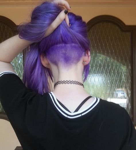 Purple hair ftw!😍 . . . . #hair #haircut #hairstyles #haircolor #hairstyle #haircuts #hairdye #undercut #cool #coolhair #darkaesthetic… Dyed Hair Undercut, Purple Undercut Hair, Undercut Dyed Hair, Dyed Undercut, Purple Undercut, Undercut Ideas, Undercut Ponytail, Weird Haircuts, Girl Undercut