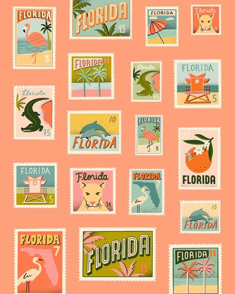 One of my favorite pages from a big Florida project I’ve been working on 🍊🦩🌴 #wip #florida #floridife #illustration #illustrationartists Vintage Florida Color Palette, Vintage Florida Art, French Riviera Illustration, Old Florida Aesthetic, Vintage Florida Aesthetic, Destination Illustration, Florida Graphic Design, Florida Illustration, Pattern Moodboard