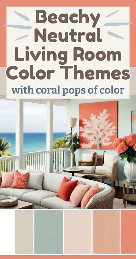 Coastal Color Palettes for Your Neutral Living Room – modern beach house living room decor, paint colors and coastal style “beachy” interior design inspiration. Are you dreaming of turning your...
 ... more Mediterranean Color Palette Living Room, Color Pop Living Room, Modern Beach House Living Room, Beachy Interior Design, Neutral Coastal Living Room, Coastal Living Rooms Ideas, Living Room Color Ideas, Neutral Living Room Colors, Coral Living Rooms