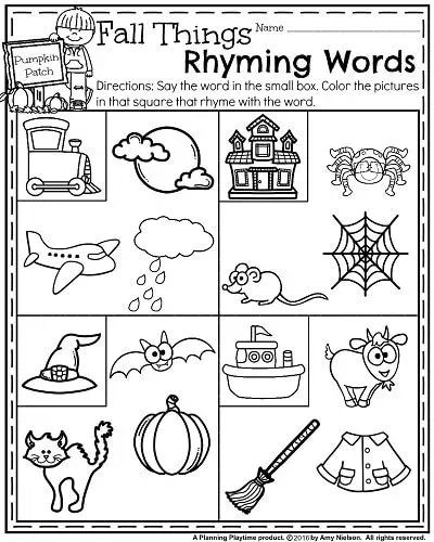 Fall Things Rhyming Words: Fall Kindergarten Worksheets Rhyming Words Worksheets, Rhyming Worksheet, Fall Worksheets, Rhyming Activities, Kindergarten Ela, Fall Kindergarten, Fall Preschool, Fall Things, Kindergarten Class