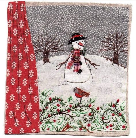 Slow Stitching Ideas, Sharon Blackman, Fabric Christmas Cards, Winter Embroidery, 3d Collage, Freehand Machine Embroidery, Stitching Ideas, Christmas Sewing Projects, Christmas Postcards