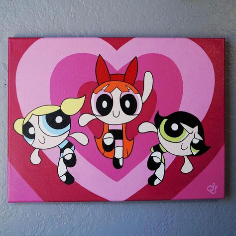 painttress 🎨 on Instagram: “Powerpuff Girls inspired acrylic painting! ☠️ . . Link in bio! 👆🏻👆🏻 . . . #powerpuffgirls #cn #blossom #bubbles #buttercup #acrylicpainting…” Trippy Powerpuff Painting, Canvas Painting Ideas Powerpuff, Acrylic Painting Canvas Cartoon, Cartoon Acrylic Painting Ideas, Powerpuff Canvas Painting, Painting Ideas Powerpuff, Powerpuff Girls Canvas Painting, Powerpuff Girl Painting, Painting Powerpuff