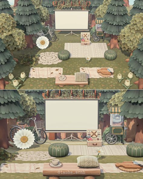 Animal Crossing Woods Ideas, Acnh Island Garden Ideas, Tasha Animal Crossing, Acnh Cottagecore Space Fillers, Outdoor Theater Acnh, Animal Crossing Island Filler Ideas, Acnh Cinema Design, Acnh Theme Park Ideas, Acnh Filler Ideas Cottagecore