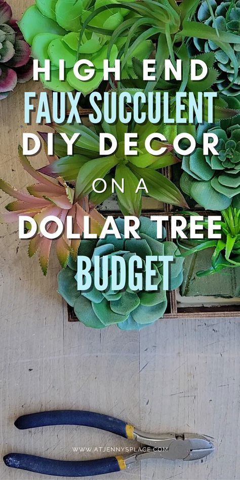 Diy Succulent Arrangements Ideas, Diy Faux Succulent Planter, Artificial Succulent Wall, Fake Succulents Decor Wall, How To Make A Succulent Wall, Faux Succulent Arrangements Diy, Succulent Bathroom Decor, Faux Succulent Wall Art, Dollar Tree Succulents Diy