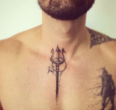 Tattoos For Men Trident Tattoo, Tatuagem Masculina Pequena, Tattoo Spots, Shiva Tattoo, Geniale Tattoos, Best Tattoo Designs, Symbolic Tattoos, Popular Tattoos, Chest Tattoo