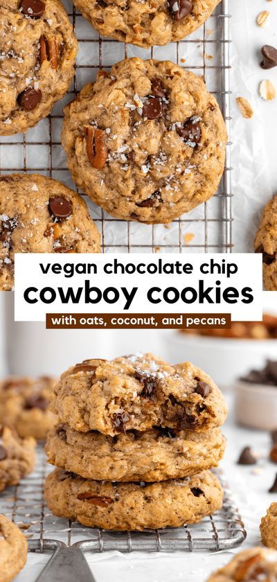 Cookies With Oats, Bakery Style Cookies, Healthy Vegan Cookies, Cowboy Cookie Recipe, Vegan Oatmeal Cookies, Oats Chocolate, Vegan Baking Recipes, Cowboy Cookies, Vegan Oatmeal