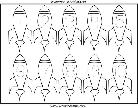 Rockets: Number Tracing - This is great for practicing writing numbers and to practice counting backwards from 10! Preschool Rocket, Space Theme Preschool, Space Lessons, Space Preschool, Preschool Number Worksheets, 1 Worksheet, Tracing Worksheets Preschool, Kindergarten Printables, Space Activities