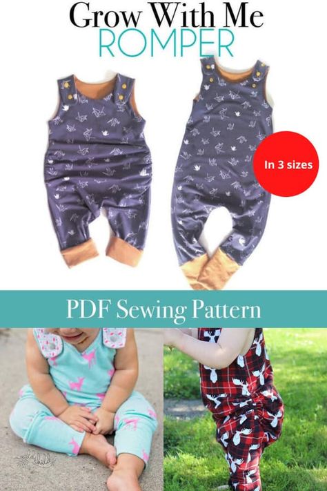 Grow With Me Romper Pattern Free, Grow With Me Clothes, Grow With Me Pattern, Grow With Me Pants Pattern Free, Baby Overalls Pattern Free, Toddler Romper Pattern Free, Free Baby Romper Sewing Pattern, Baby Clothes Sewing Patterns Free, Baby Boy Sewing Patterns