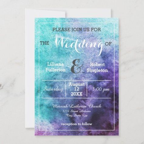 $2.77 | Teal Blue Purple Watercolor - Wedding Invitation #watercolor, blue, gray, white, artistic, spring, painting, wedding, teal, purple, green, yellow, beautiful Beach Wedding Purple, Teal Wedding Invitations, Beach Wedding Decorations Reception, Purple Beach, Grey Wedding Invitations, Spring Wedding Invitations, Purple Wedding Invitations, Purple Bridesmaids, Purple Bridesmaid Dresses