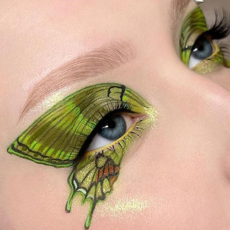 Butterfly Wing Makeup, Bug Eye Makeup, Luna Moth Makeup, Kya Scodelario, Butterfly Face Makeup, Insect Makeup, Dragonfly Makeup, Bug Makeup, Moss Makeup