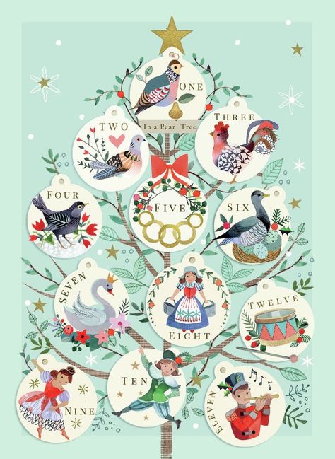 Advocate Art Christmas, 12 Days Of Christmas Illustration, 12 Days Of Christmas Tree, Mid Century Illustration, Days Before Christmas, Advocate Art, Scandinavian Folk Art, Twelve Days Of Christmas, Animated Christmas