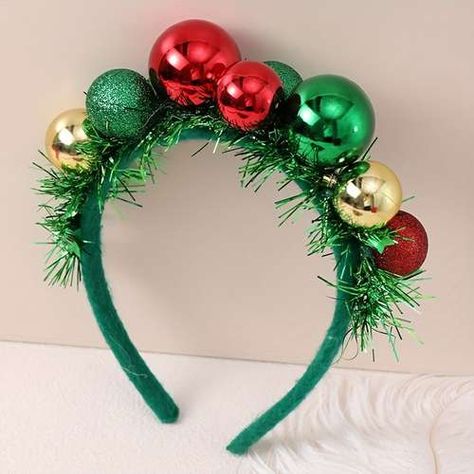 Holiday Party Accessories, Green Tinsel, Green Xmas, Festival Headband, Xmas Baubles, Christmas Hair Accessories, Party Headband, Christmas Headband, Christmas Hair