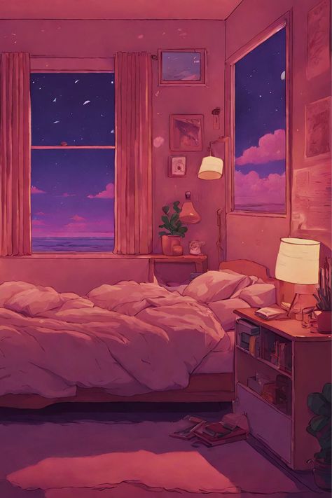 (Need a sonic escape? 🎧✨ Dive into our curated lo-fi beats on Spotify. Link in bio for instant chill. #LoFiVibes #ChillPlaylist Bedroom Illustration, Lo-fi Aesthetic, Bedroom Drawing, Bedroom Background, Art Journal Techniques, Lo Fi, Bedroom Posters, Cute Poster, Night Art